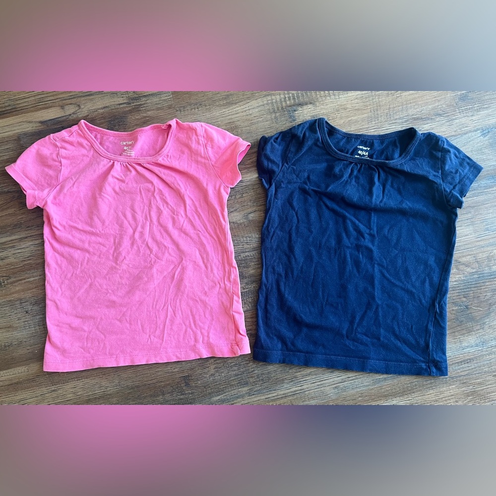 Carter's Toddler Short Sleeve Cotton Tees Set of 2 Pink and Navy 4T